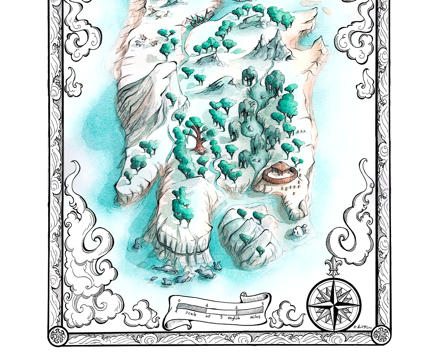 Cartographie fantasy - L'île au Trésor - Artduina